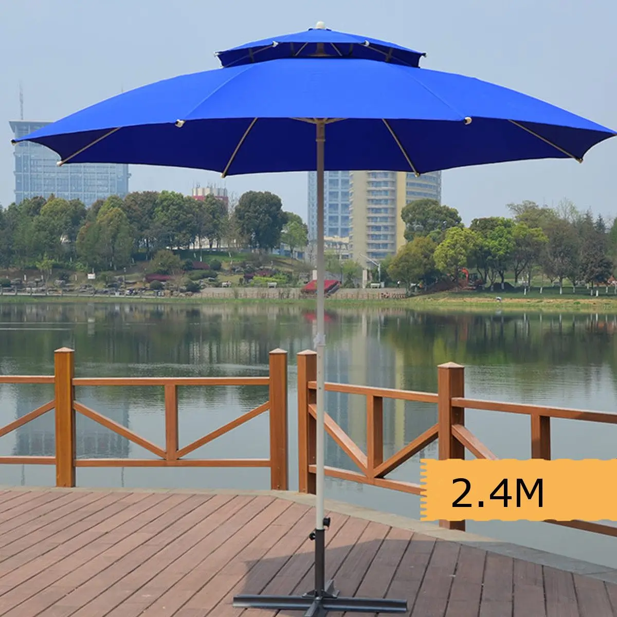 240cm Double Layer Beach Canopy Sun Shelter Umbrella For Outdoor Fishing Camping Sun Shade Awning Outdoor Yard Beach Canopy Tent - Color: Blue