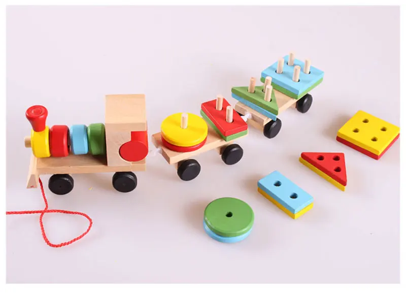 QWZ детские игрушки, детский прицеп, деревянный поезд, транспортное средство, геометрические блоки, цветные блоки, для обучения детей, рождественские подарки