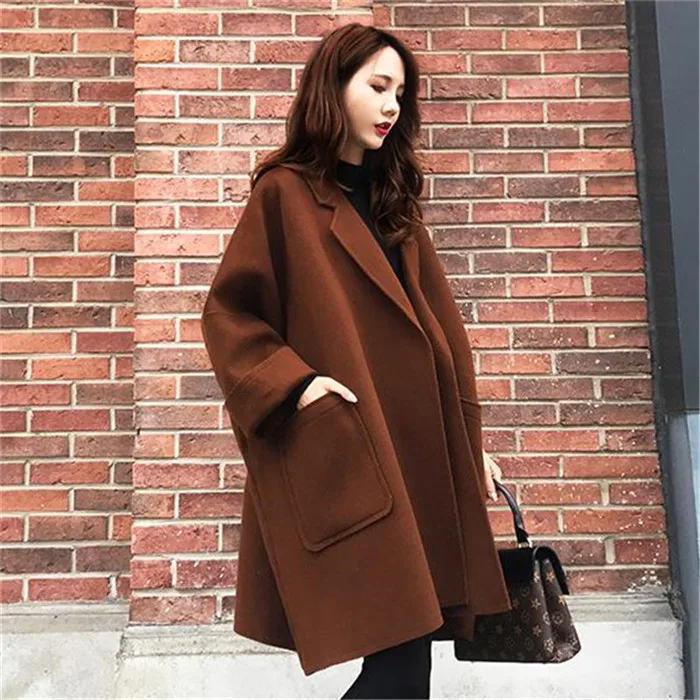 2018 шерстяные пальто женские свободные Корейская шерстяная куртка длинная куртка с секциями зимнее пальто Женская мода осень-зима Теплая