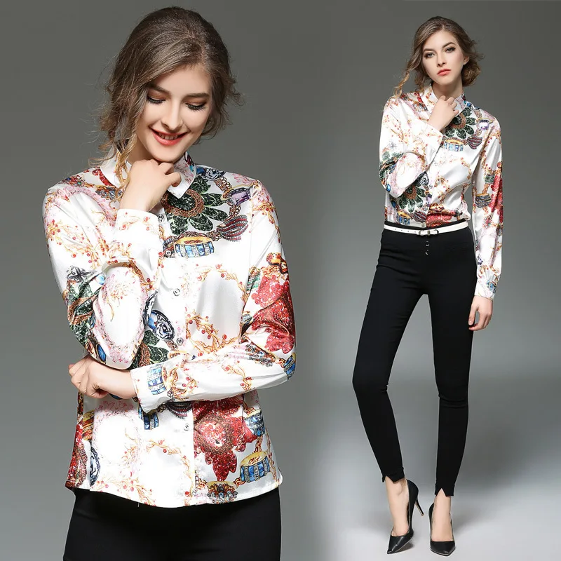 2017 New Slim Match High End Fashion Knitted Floral Women Blouses Korean Loose Tops Cute Elegant Beautiful Charming Cool Print