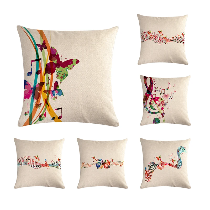 

Watercolor Painting Cushion Cover Music Notes Guitar 45*45Cm Square Sachs Butterfly Piano Living Room Decor Pillowcase ZY799