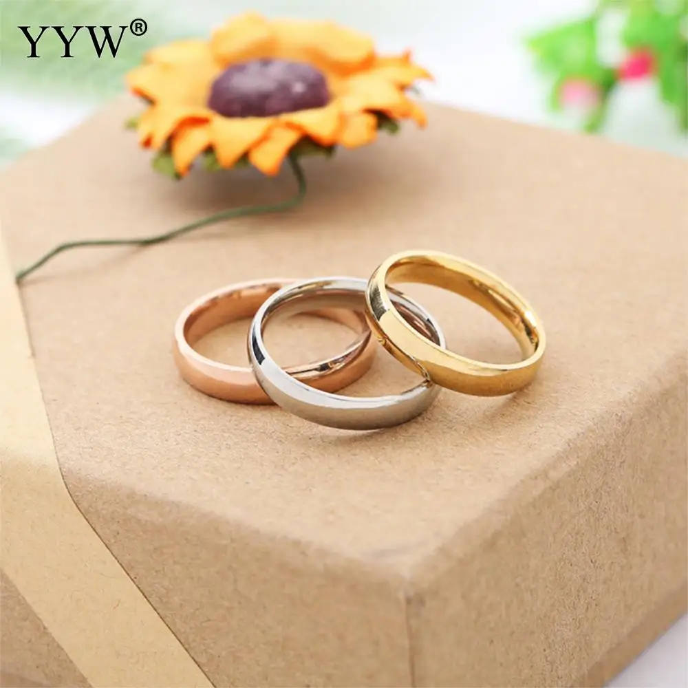 Stainless Steel Silver/Gold/Rose Gold Color Plated Plain Band Finger Ring Unisex For Promised Jewelry Wedding Anniversary Gift