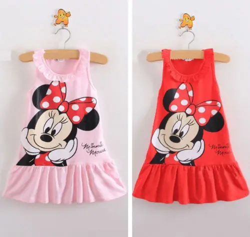 Red-Pink-Kids-Baby-Girls-Minnie-Mouse-Dress-Cartoon-Tops-Clothes-Party-Dresses