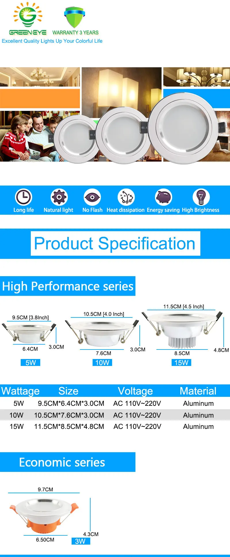 GreenEye AC85~265V High Power LED Downlights Ceiling Lamp SMD5730 5W 10W 15W 110V 220V LED Lamp LED Down Light Spot Light Bright