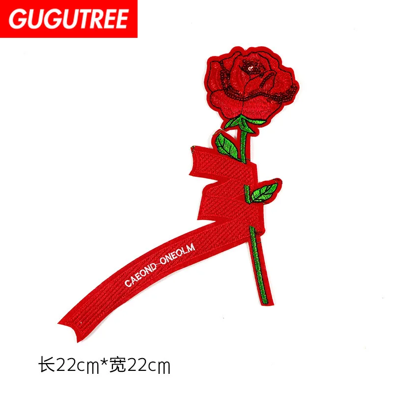 

GUGUTREE embroidery Sequins big rose patches flower patches badges applique patches for clothing XC-370