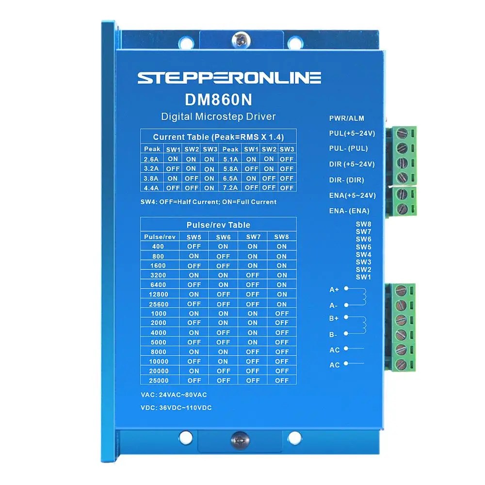 

Digital Stepper Driver 2.6-7.2A 24V~110VDC/18~80VAC Low Noise High Speed Stepper Motor Driver Controller for CNC Nema 34