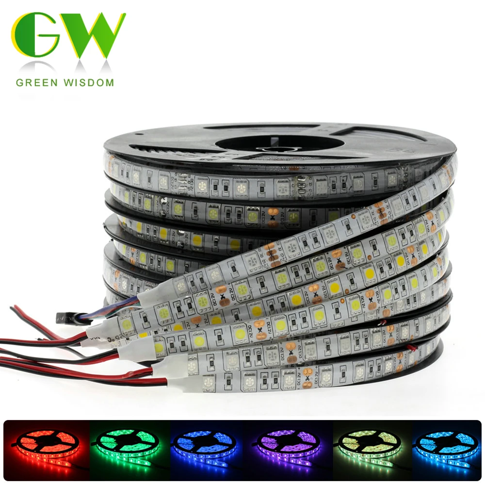 buy LED Strip 5050 2835 DC12V Flexible LED Light Tape Waterproof No Waterproof 60 LEDs m 5M 300 LEDs Warm White RGB LED Strip Lights
