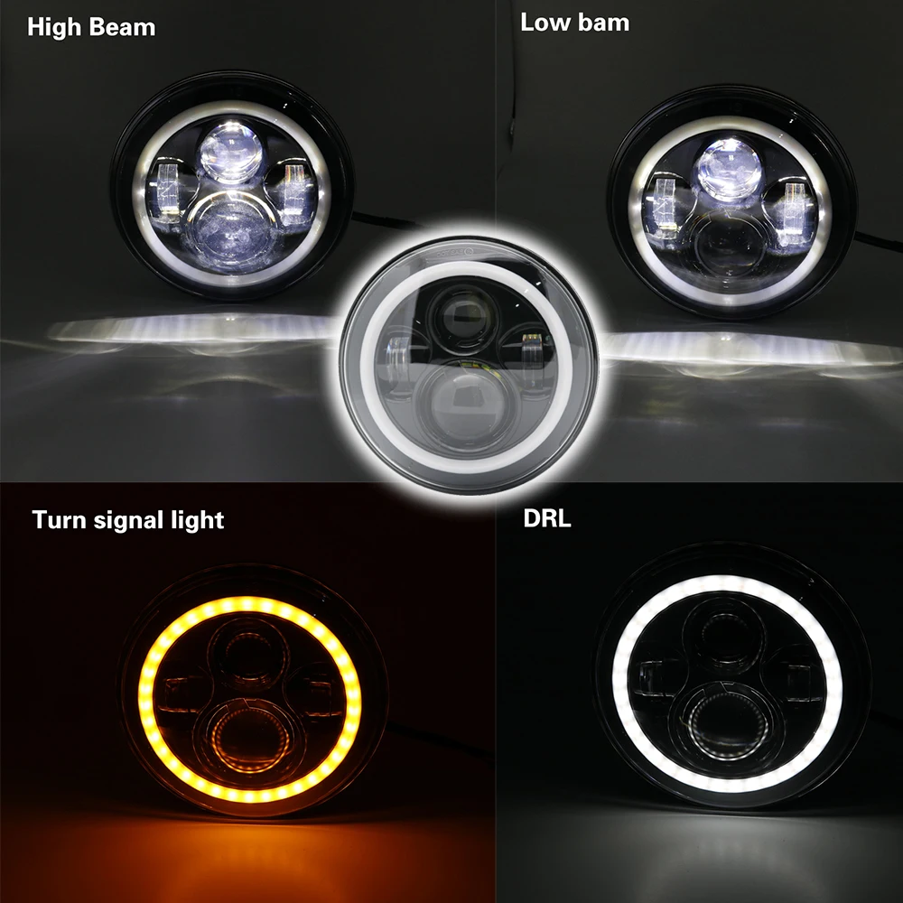 Newest 7 Inch LED Headlamp Halo Ring Amber Turn Signal For Lada Niva 4x4 Suzuki Samurai 7 LED DRL Halo Headlights For VAZ 2101 (9)