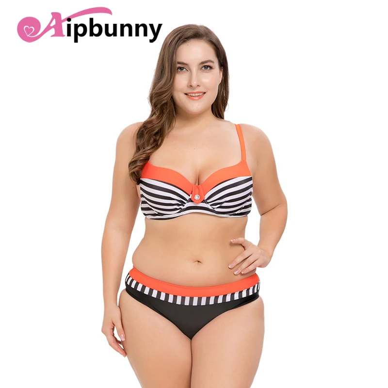 Женский купальник с пуш ап Aipbunny бикини в полоску большого размера XXL