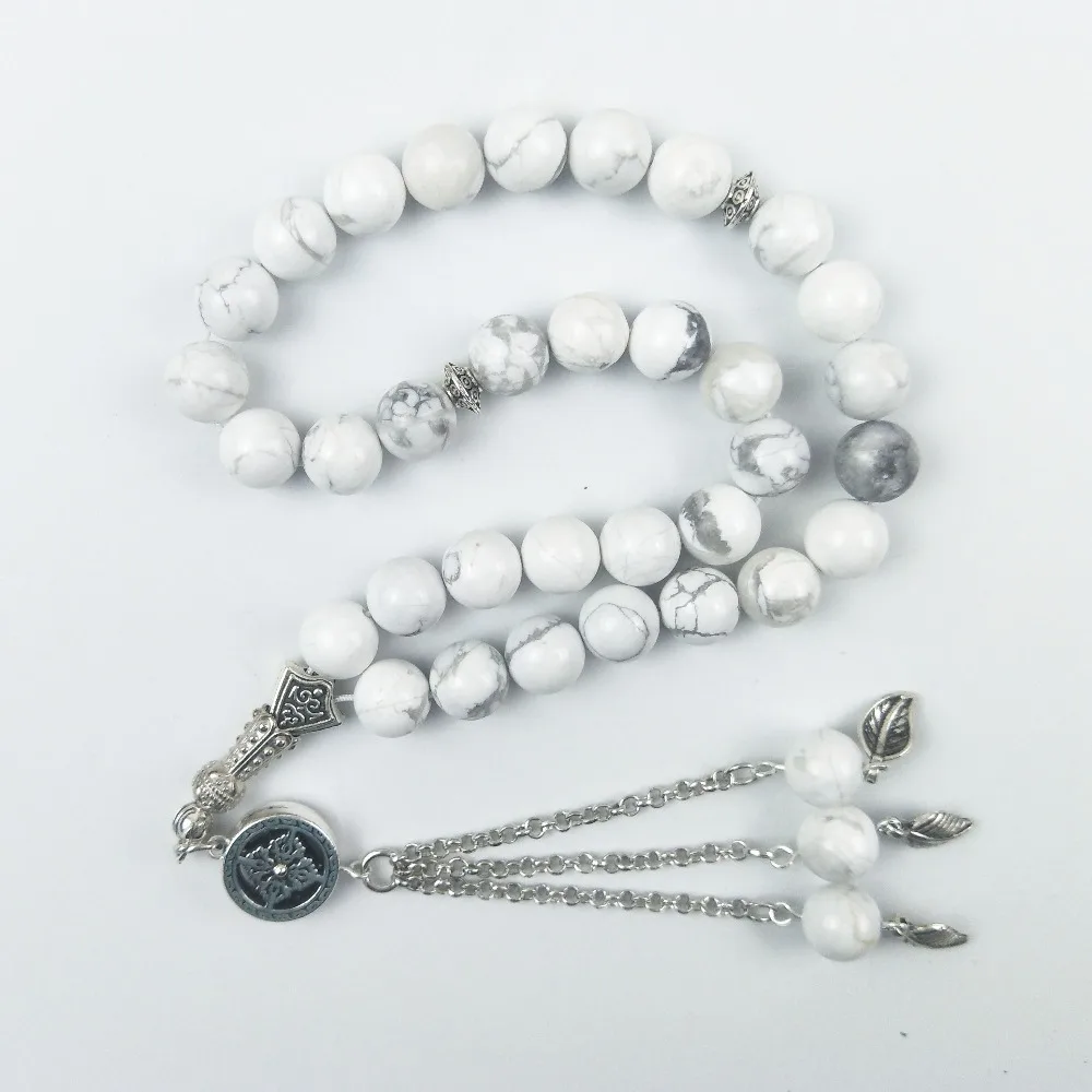 

2019 new design 10mm white howlite natural Stone Quartz pendant 33 pcs Prayer Beads Bracelets Islamic Muslim Tasbih Allah