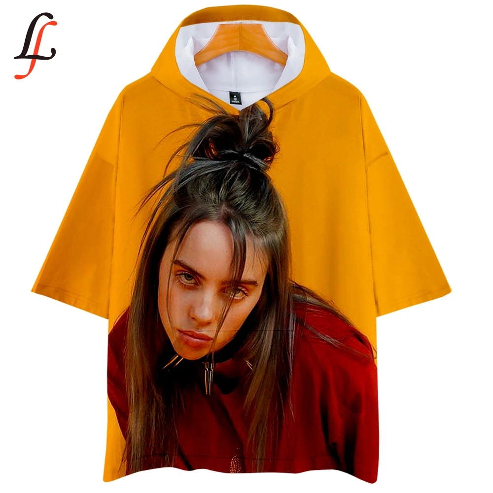 Женская/мужская футболка с капюшоном Billie Eilish Повседневная Уличная коротким