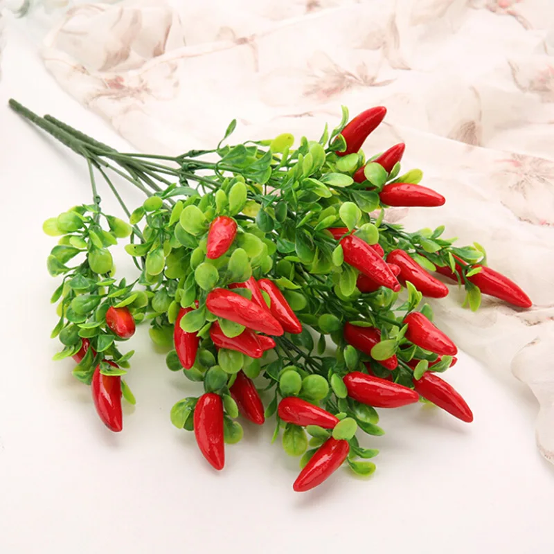 

1 Pc Simulation Peppers Artificial Plants Plastic Pepper Bunch Fake Vegetables Artificial Flowers Placed For Home Decoration