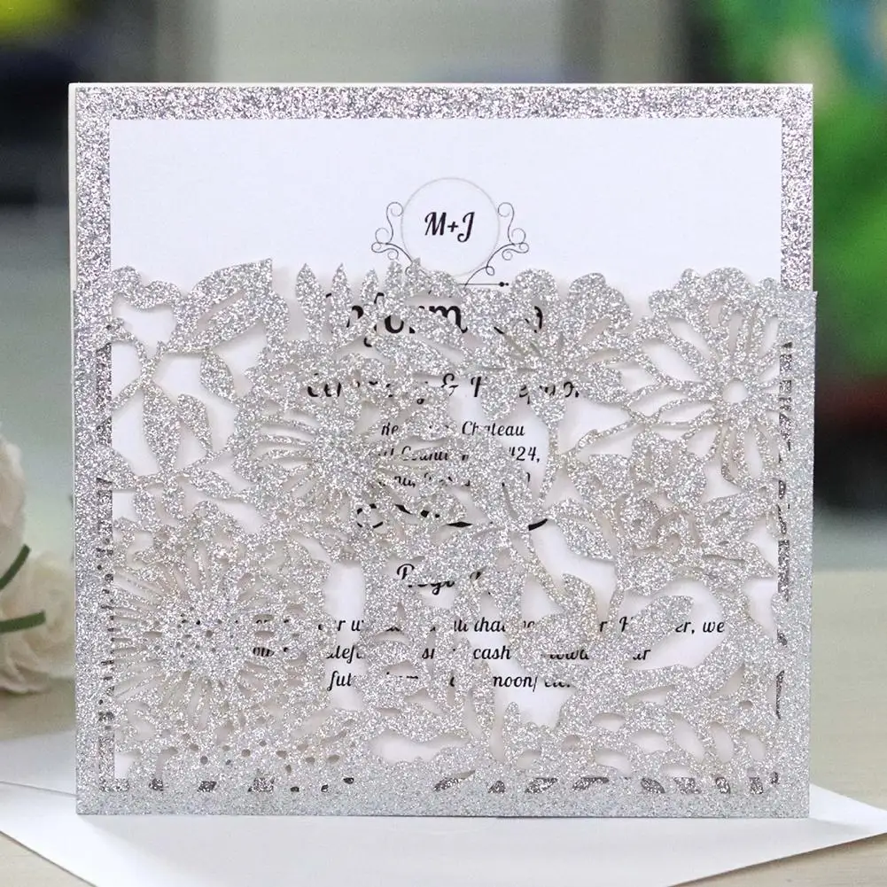  10Pcs European Style Bag Style Invitations Infrared Hollow Invitations Powdered Glitter Invitations - 33032007258