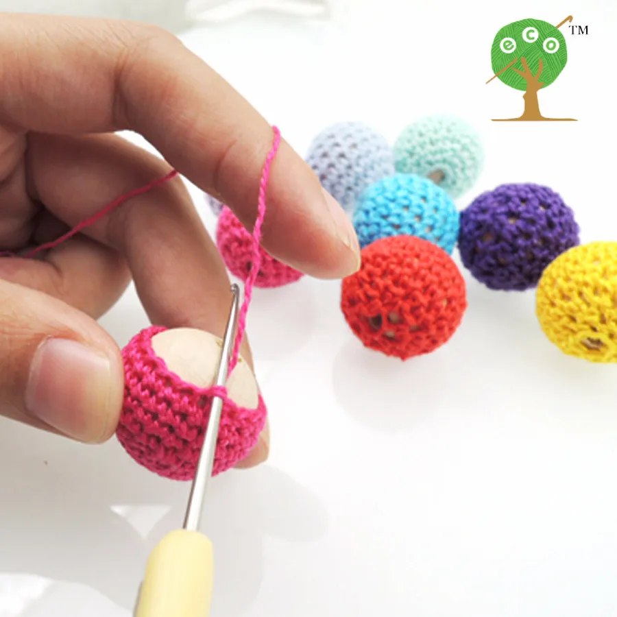 DIY Teething Chunky Crochet Wood Beads Baby  Nursing Round Beads Crafts Jewelry 
