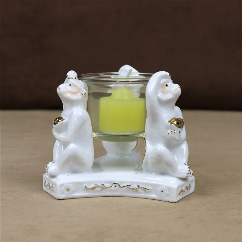 Creative Porcelain Monkey Figurine Candle Holder Decorative Chinese