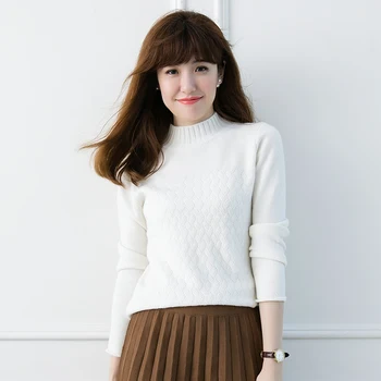 

JECH autumn and winter new high collar pure cashmere sweater fashion warm woven pattern wool hood high quality women's sweater
