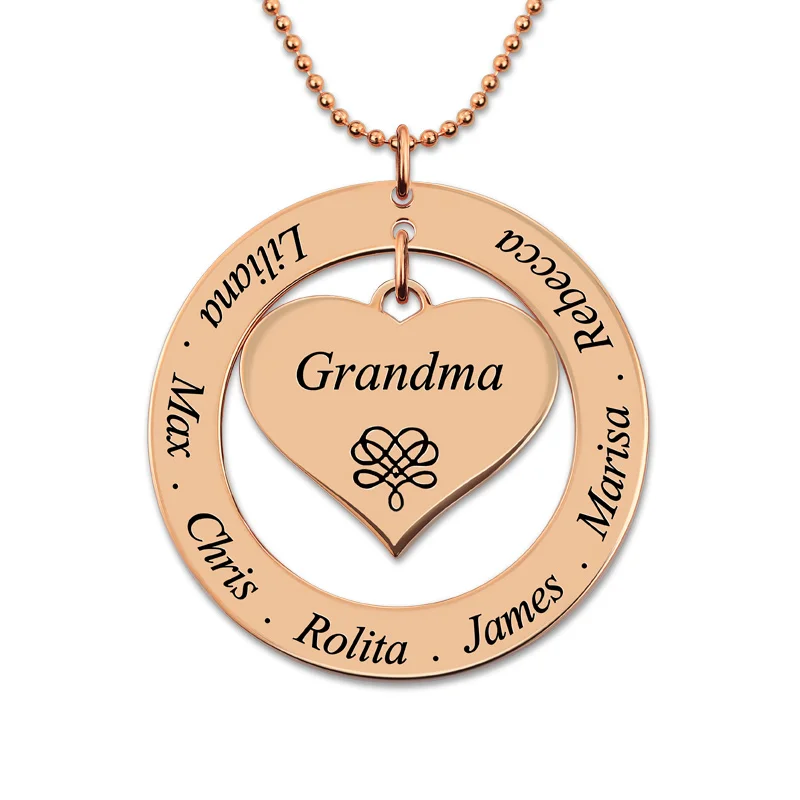 AILIN Personalized Engraved Circle Necklace Heart Pendant for Grandma
