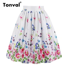Tonval Многоцветный цветочный принт юбка белый плиссированные юбки женские карманов Винтаж миди плюс размеры Высокая талия летняя