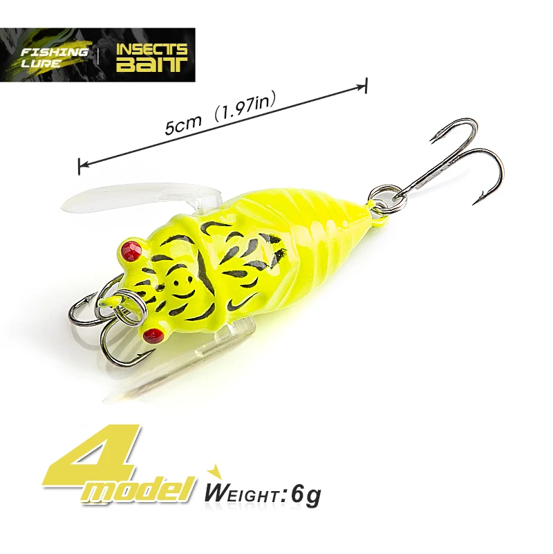 DONGQL 1Pc Insects Fishing Lure 4cm 6g Artificial Cicada Bait Topwater Bass iscas para Pesca Crankbait Wobblers Fishing Tackle (1)