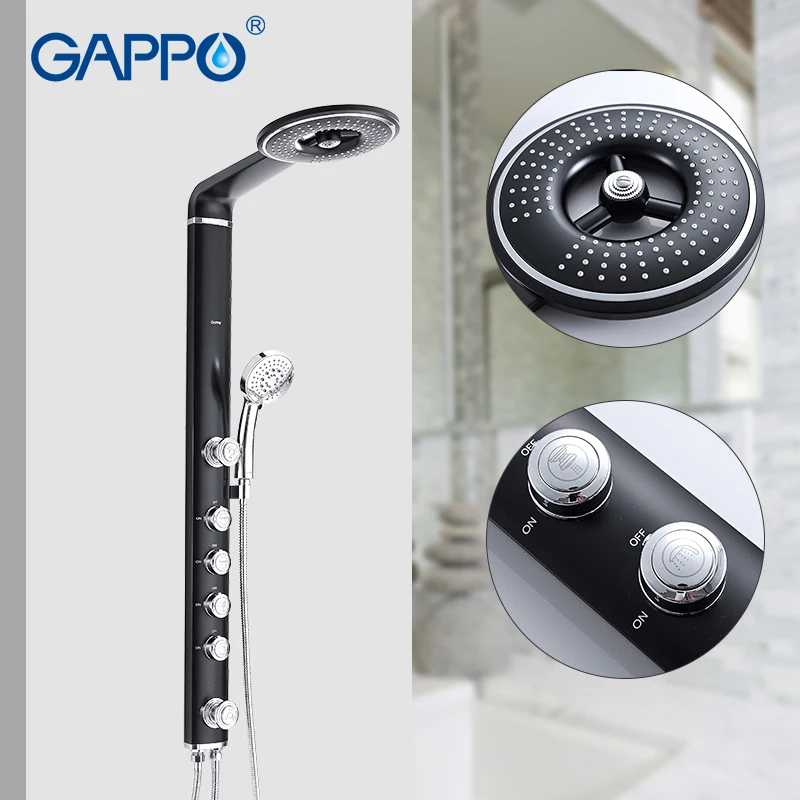 GAPPO черный душевой набор для ванной комнаты термостатический кран Душевая система Настенный Черный кран смеситель для ванной кран дождевой душевой набор панель