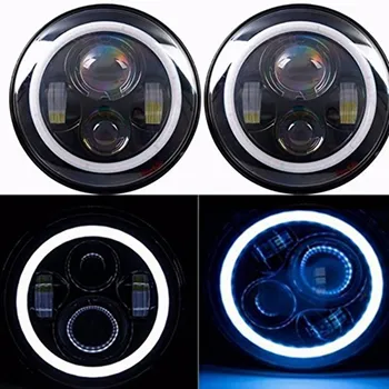 

7INCH Round Black Housing Motorcycle headlights with Blue Halo Angel eyes for Jeep 97-15 Wrangler JK LJ TJ