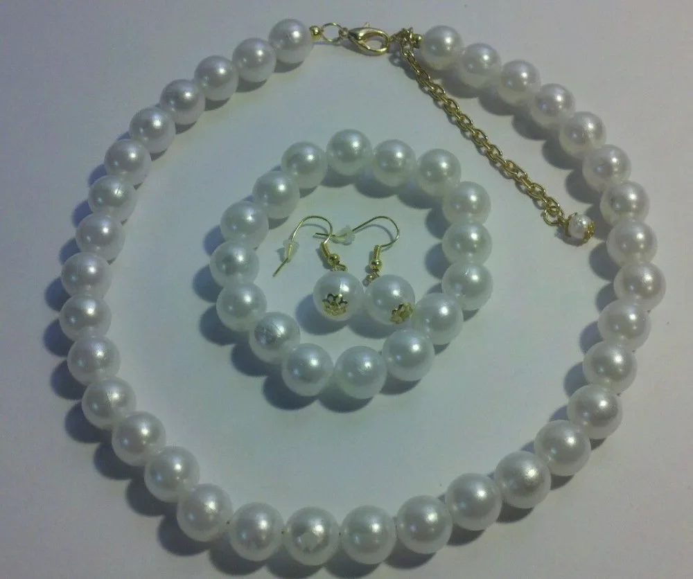

07825 Pearl Jewelry Set Necklace Bracelet Earrings