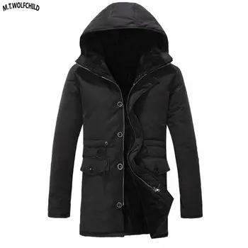 

2018 Winter Mens middle-long hooded fleece thick trench coats casual mens zipper warm outerwear fashion mens Multi-pocket coats