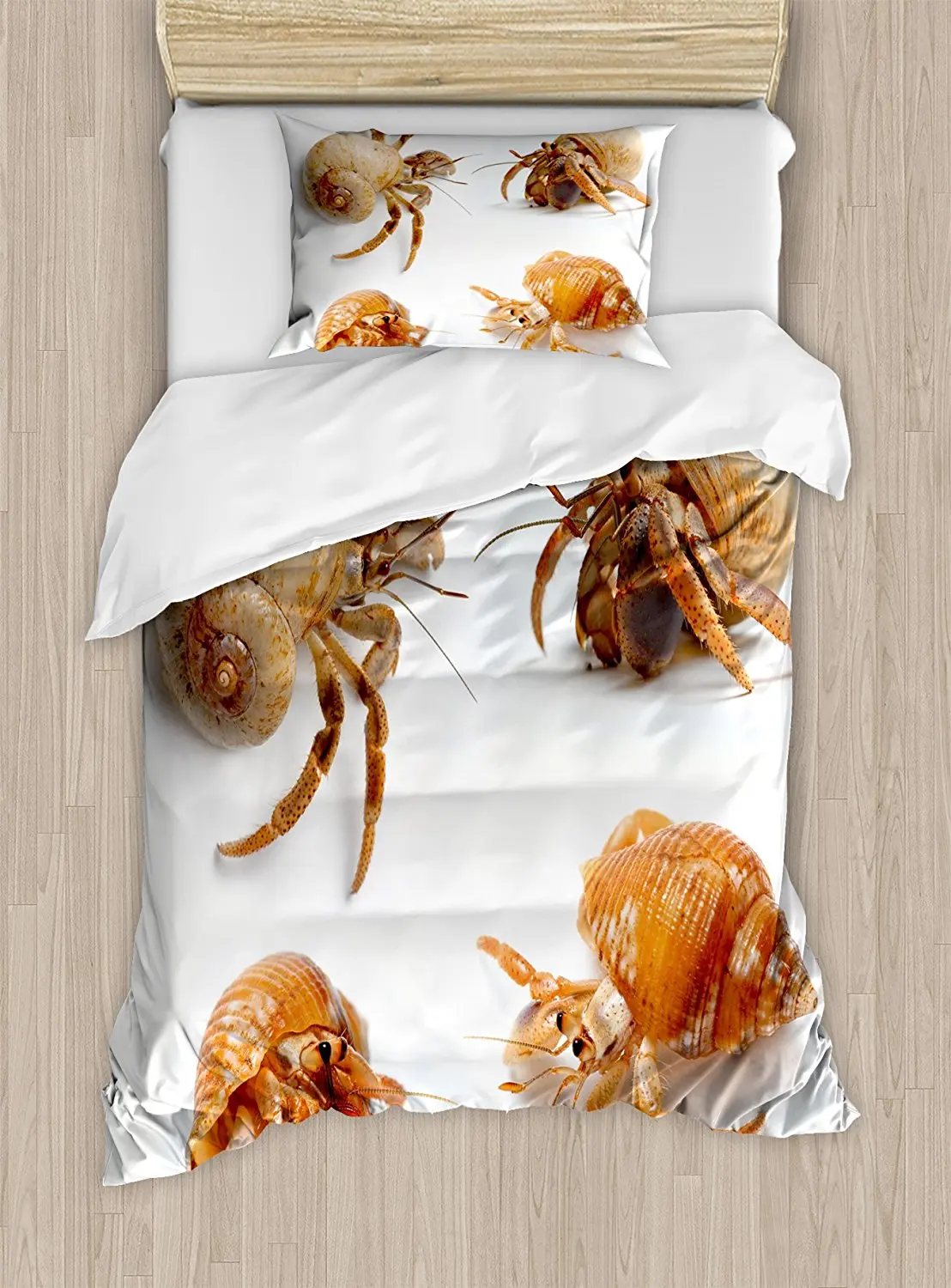 Crabs Duvet Cover Set Sea Animals Theme Set of Hermit Crabs from Caribbean Seascape Digital
