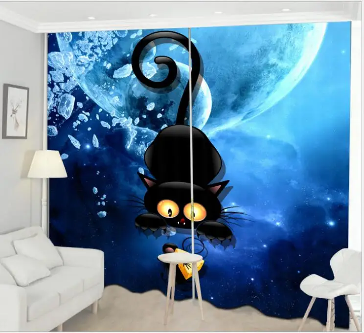 Новинка, 3D оконные шторы с изображением голубого кота, роскошные затемненные шторы для гостиной, спальни, шторы Rideaux, индивидуальная наволочка