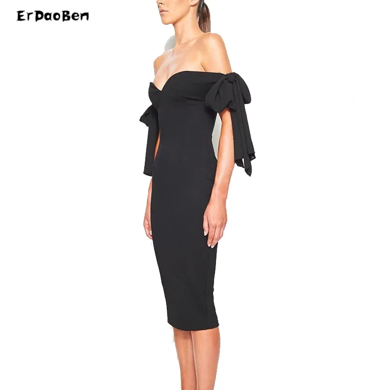 

Erdaoben 2018 Summer Women black Bandage Dress Vestidos Sexy club Dresses Off the shoulder H5549