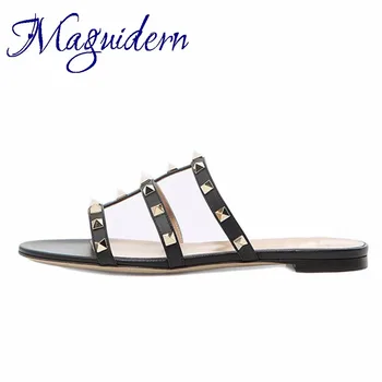 

Maguidern Women's Flat Sandals Flats Rivets Slides Studded Sandals Backless Dress Rivet Slippers
