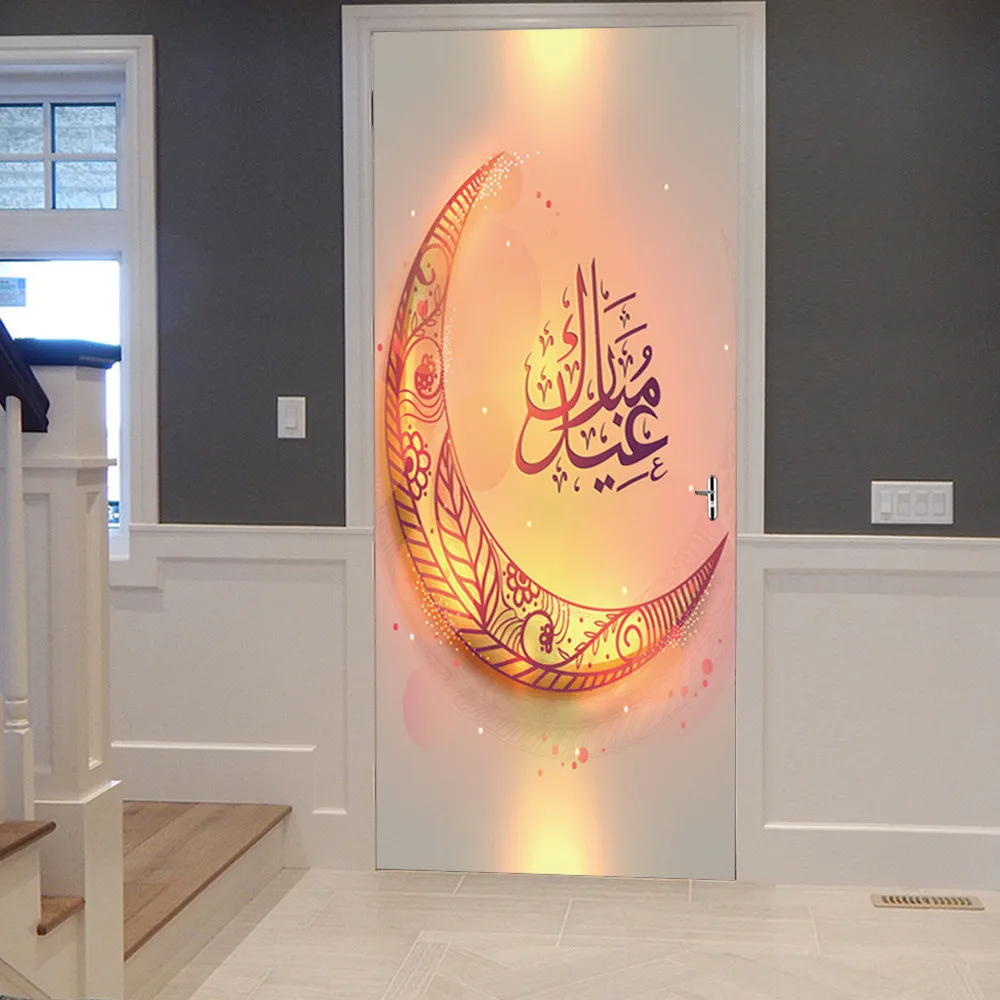 

77x200cm Muslim Holiday Celebration Door Sticker For Livingroom Bedroom PVC Adhesive Wallpaper Home Decor Waterproof Mural Decal