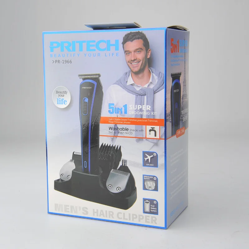 PRITECH 5 в 1 Электрический триммер для волос для мужчин профессиональная машинка для стрижки волос Машинка для стрижки волос перезаряжаемая триммер для бороды бритва - Цвет: Blue