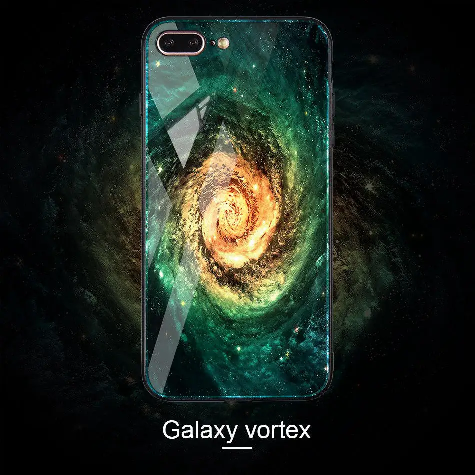 TOMKAS Space Star Case For iPhone X Case Tempered Glass Patterned For iPhone 7 6 Plus 6s 8 Cases Glossy TPU Soft Edge Cover