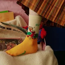 5pcs A Lot Women Funny Socks Original Design Red White Purple Cartoon Cotton Socks