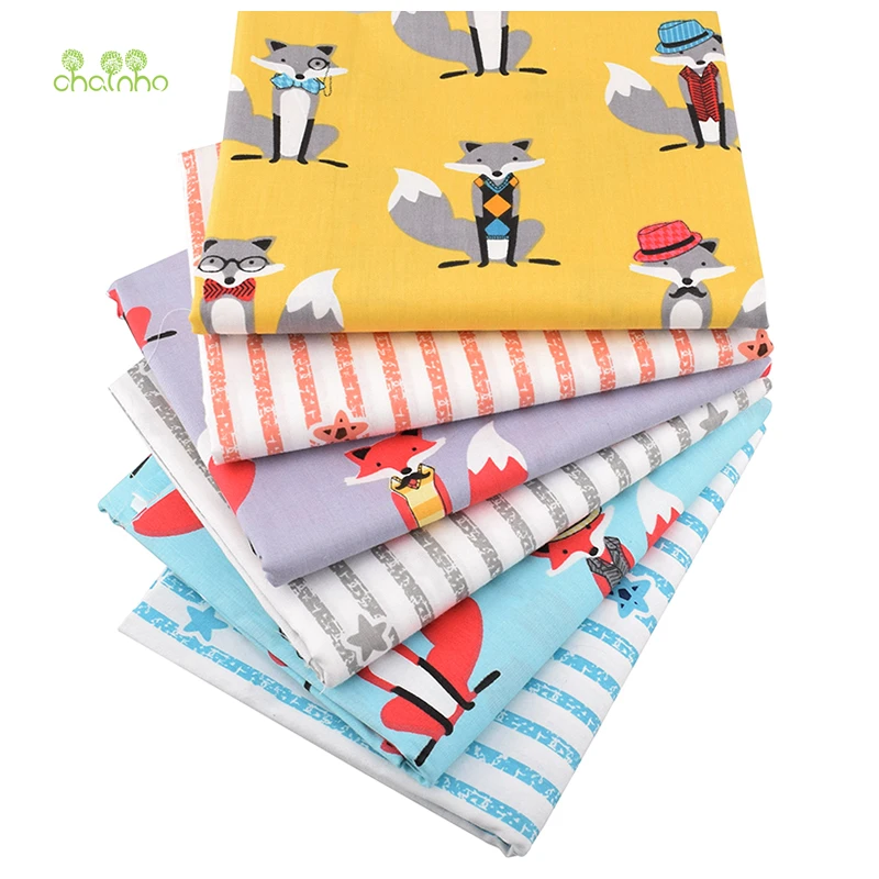 Chainho, 6 шт./лот, серия Mr Fox мультфильм, саржевая хлопковая ткань с принтом, Лоскутная Ткань, DIY шитье и материал для стеганых изделий для ребенка и ребенка