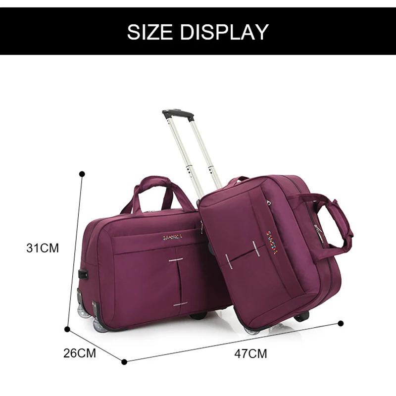 Simple Large Capacity Wheel Trolley Bag Ladies Aircraft Bag Men's Foldable Portable hand Travel Bag Multi-function/Black Purple