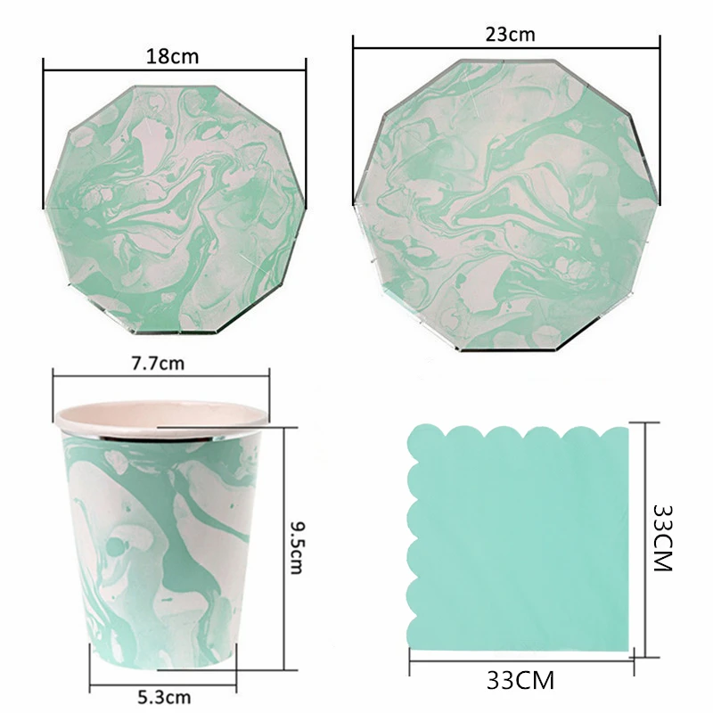 Fresh-Mint-Green-Halo-Pattern-Marble-Disposable-Tableware-Set-Paper-Plates-Cups-Party-Wedding-Carnival-Tableware (3)