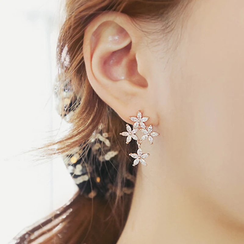 

DIEERLAN Korean Trendy 925 Sterling Silver Zirconia Flower Earrings for Women Wedding Statement Jewelry Brincos Pendientes