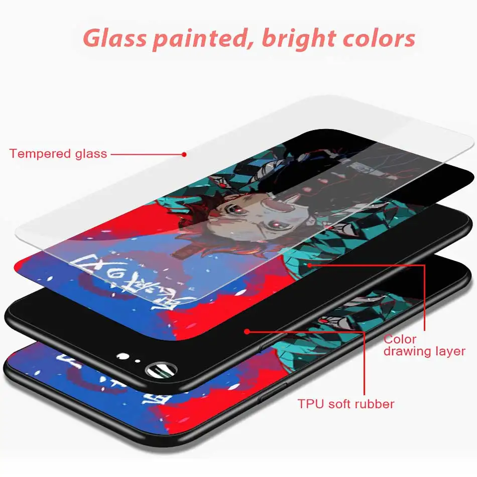 Anime Demon Slayer Kimetsu no Yaiba Tempered Glass Case for Apple iPhone XR 7 8 6 6S Plus 11 Pro X XS MAX Soft Edg Phone Cover