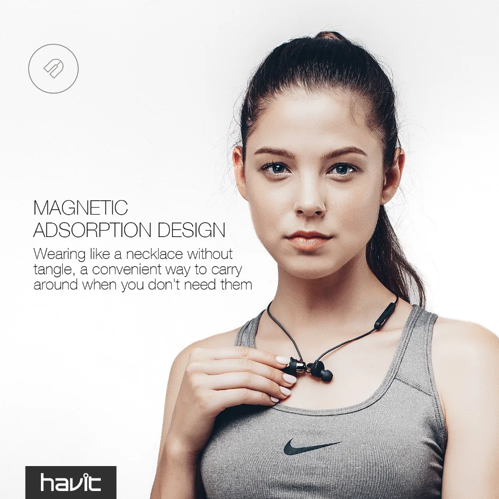 HAVIT Bluetooth Headphone Sport V4.2 IPX5 Sweatproof Magnetic Earplugs Wireless Earphone Waterproof Stereo With Microphone I39