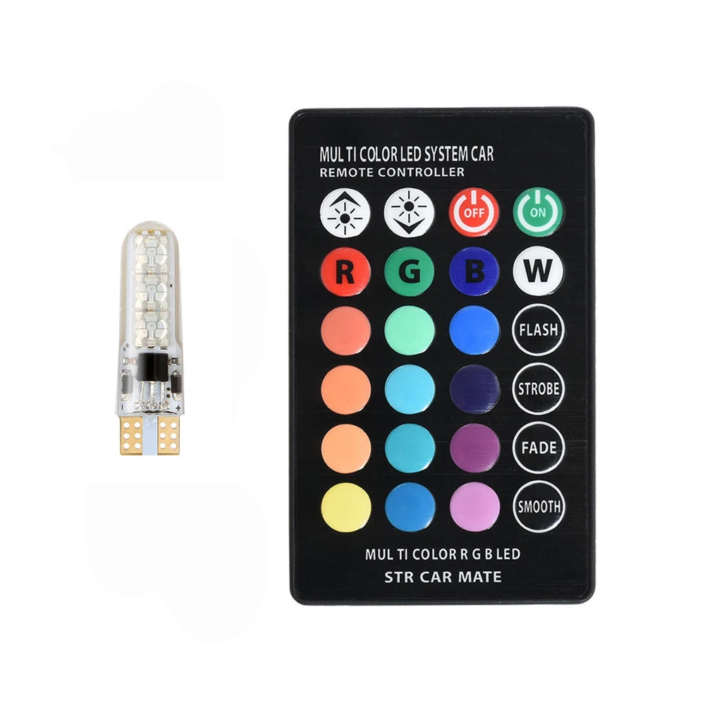 

2 Pieces T10 5050 Car RGB LED Bulb W5W SMD Multi-color Side Light Automobiles Wedge Lamp RGB LED Bulb with Remote Controller