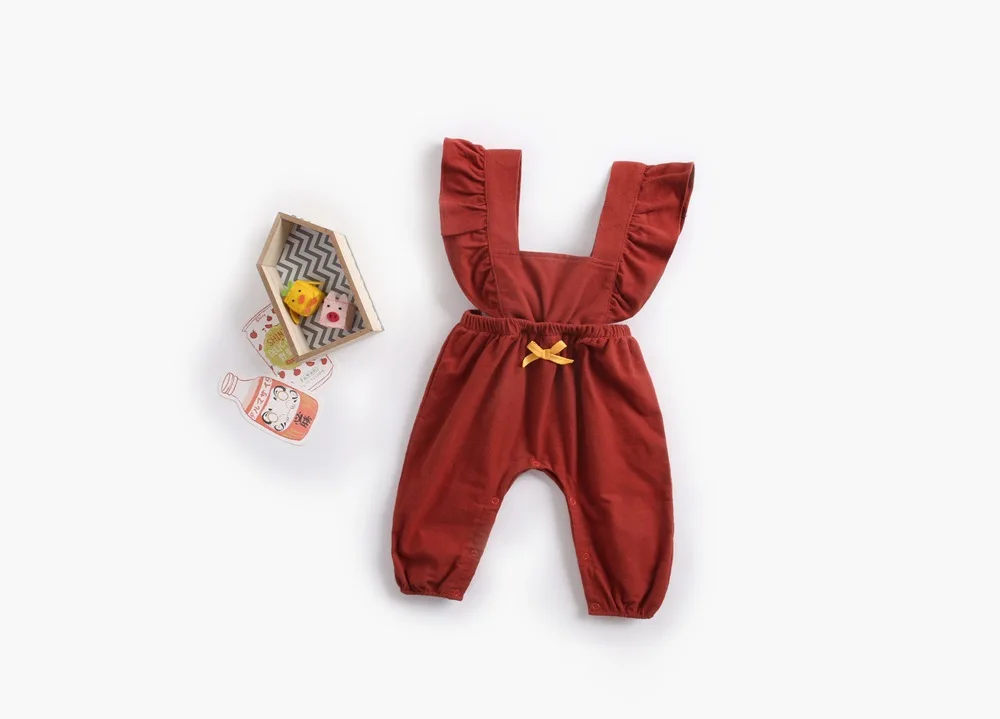 Babies Rompers Kids Autumn Winter Strap Infant Kids Clothing Colorful Long Jumpsuit with Bow Baby Newborn Girls Rompers Clothes