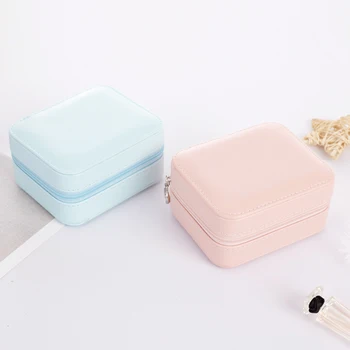 

Small Ear Nail Earrings Jewelry Organizer Box Pink Wathet Jewelry Storage Box Mini Makeup Case Compact Jewelry Box With Zipper