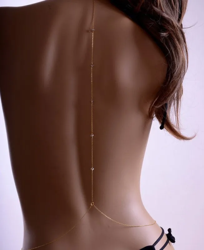 Новая мода сексуальный фон кристальная цепочка для тела ожерелье задняя часть тела золотая цепочка пляжная бижутерия