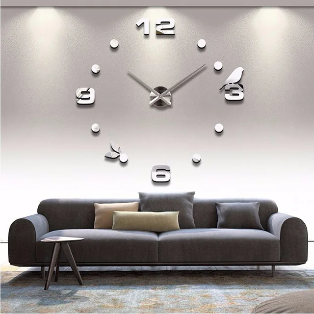 Muhsein Factory новые современные DIY кварцевые настенные часы с черной кошкой и птицей домашний декор Orologio Muro креативные настенные часы для гостиной - Цвет: sliver