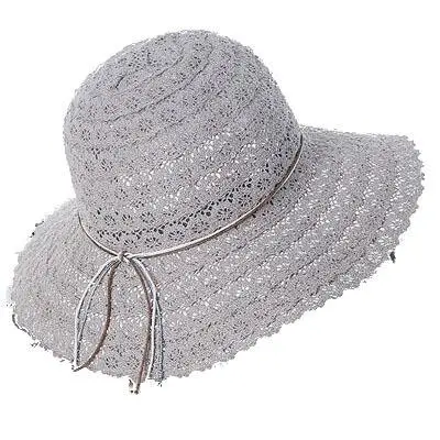 Складная хлопковая пляжная шляпа с бантиком для женщин, Элегантная модная дизайнерская пляжная шляпа для женщин, соломенная кружевная шляпа от солнца - Цвет: gray