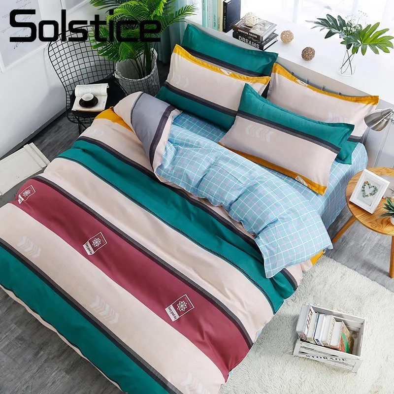 

Solstice Home Textile Nordic Simple Stripe Bed Linen King Twin Duvet Quilt Cover Pillowcase Sheet Boy&Girl Kid Adult Bedding Set