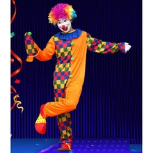 Funny Clown Jumpsuit Costume Adult Circus Halloween Party Cosplay Fancy Dress Jumpsuit Hat for Carnival Masquerade Cosplay Party