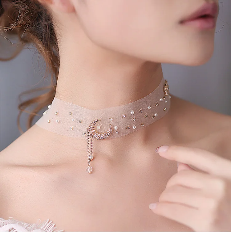 Pretty Dainty Layered Gold Choker Handmade Tiny Beads Pearl Necklaces for girl Choker With a Collar (23)